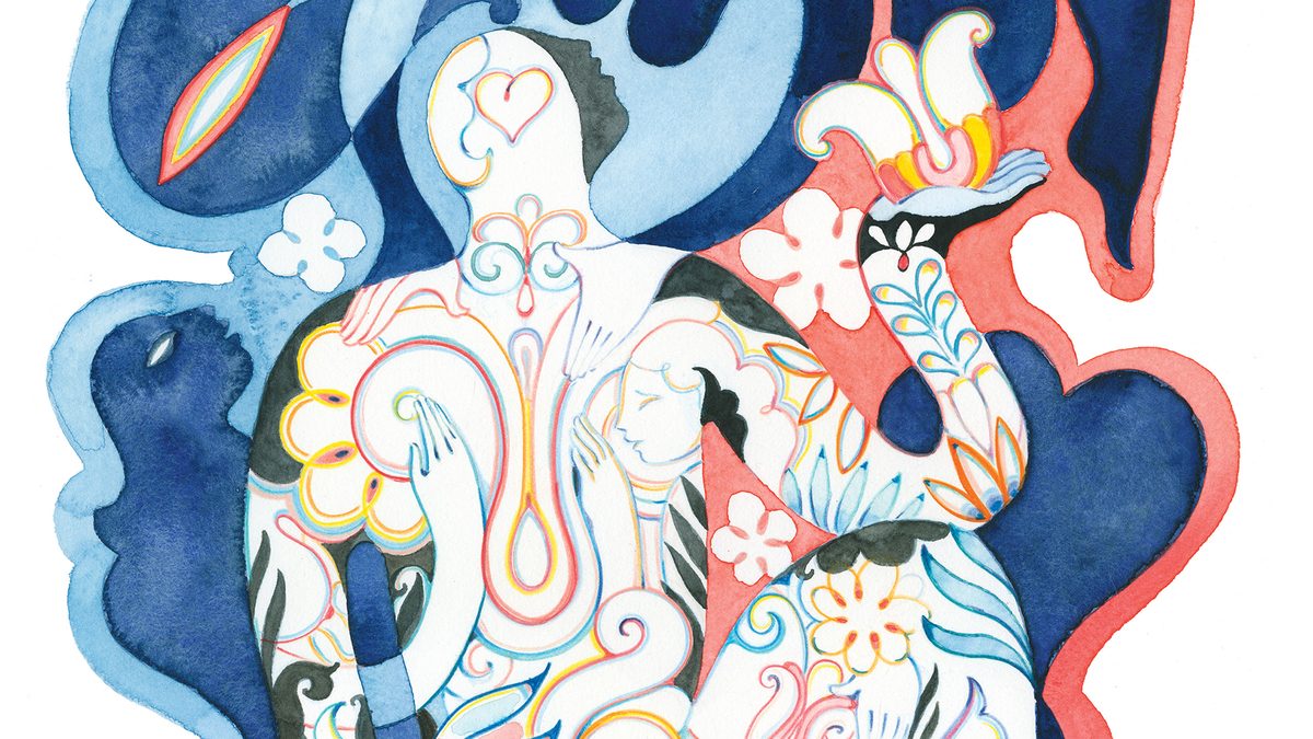 An abstract illustration of two people intertwined for the Playboy Advisor Shan Boodram column.