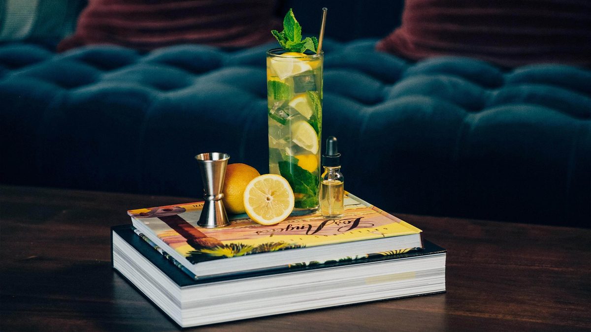 A cannabis infused cocktail made with mint, lemon, and CBD.