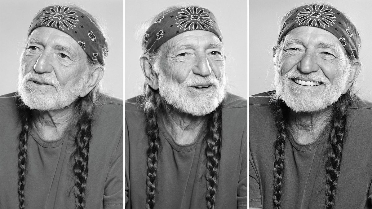 Willie Nelson making three different faces.
