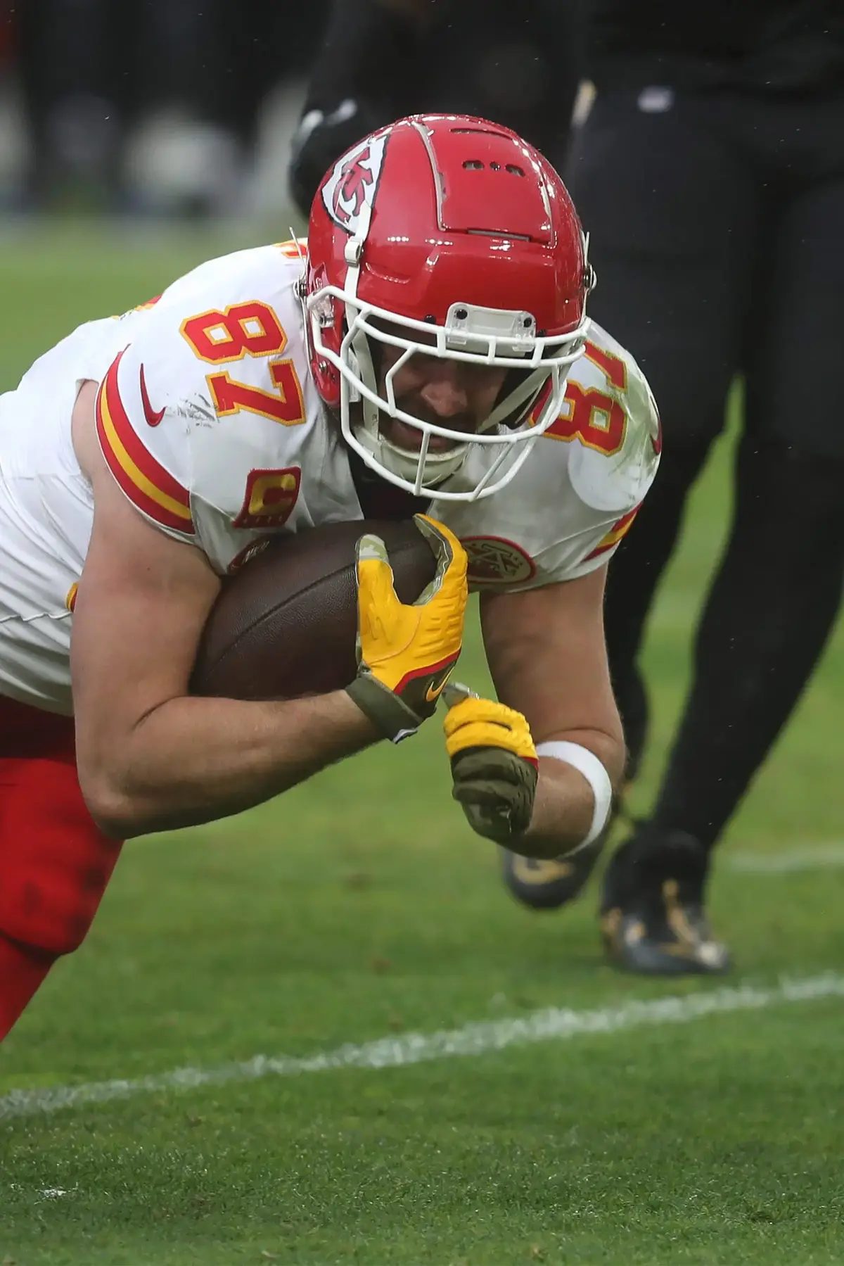 NFL, American Football Herren, USA 2024: Chiefs vs Ravens JAN 28 January 28, 2024: Kansas City Chiefs TE Travis Kelce (87) in action during the AFC Championship game against the Baltimore Ravens at M&T Bank Stadium in Baltimore, MD.