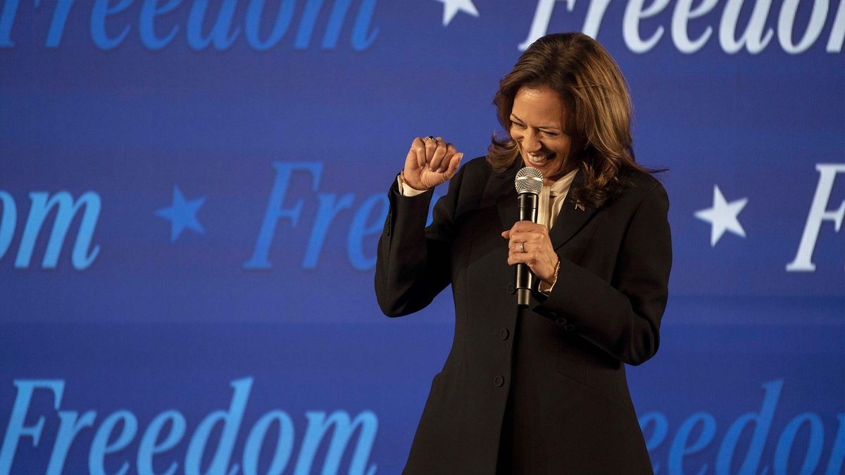 Kamala Harris smiling during the presidential debate