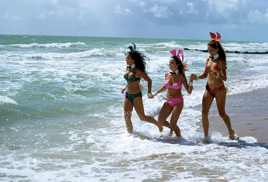 Playboy Bunnies Running In Surf, 1970