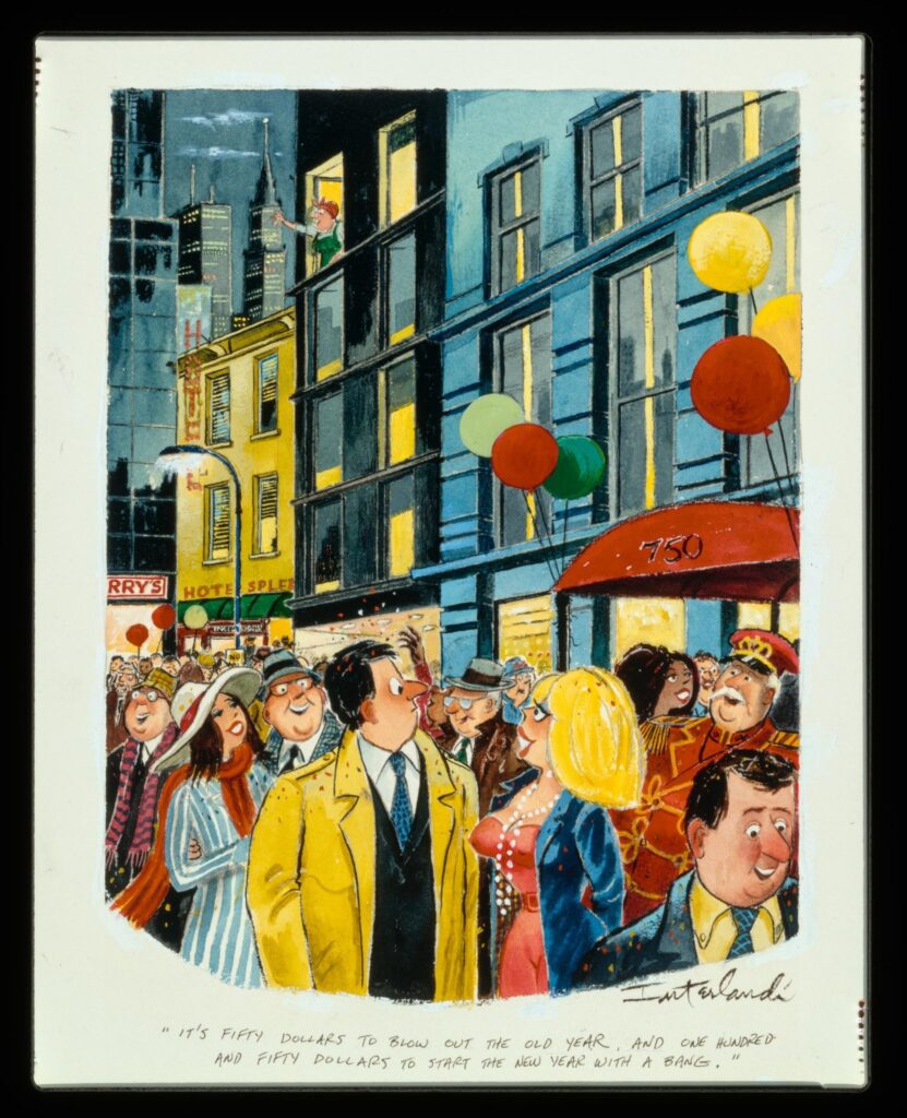 
Caption reads: &ldquo;It&rsquo;s $50 to blow out the old year, and $150 to start the new year with a bang.&rdquo; Phil Interlandi, January 1996 issue.