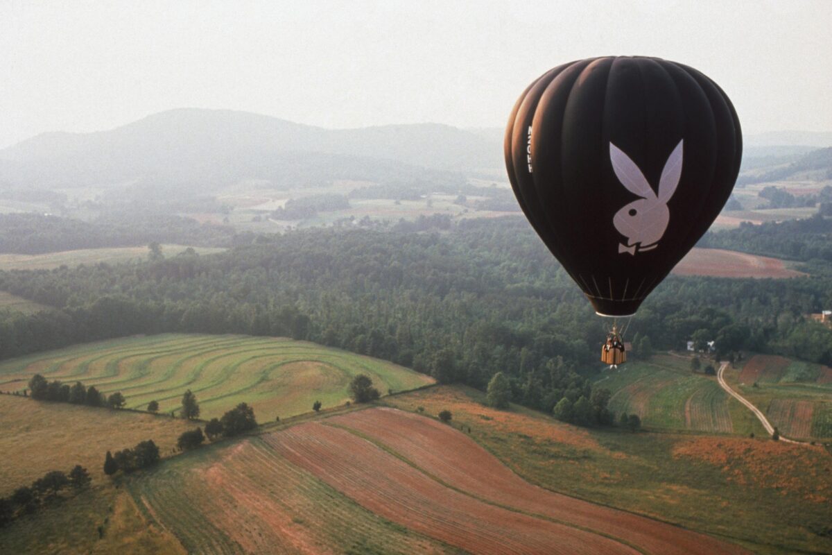 Hot air balloon with playboy bunny on it.