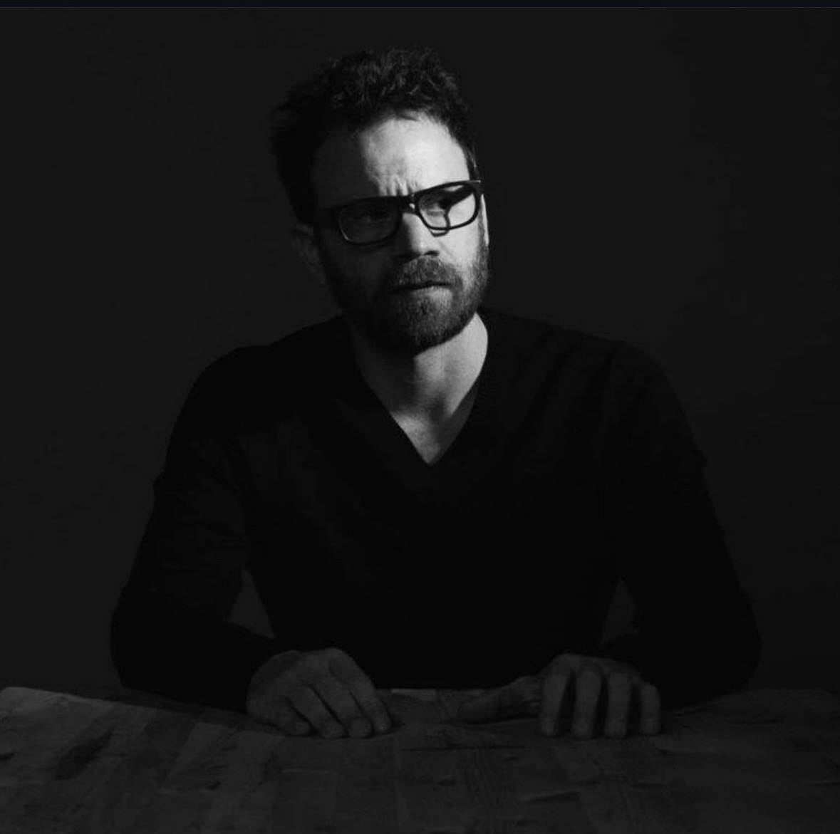 Black and white image of Toby Morton